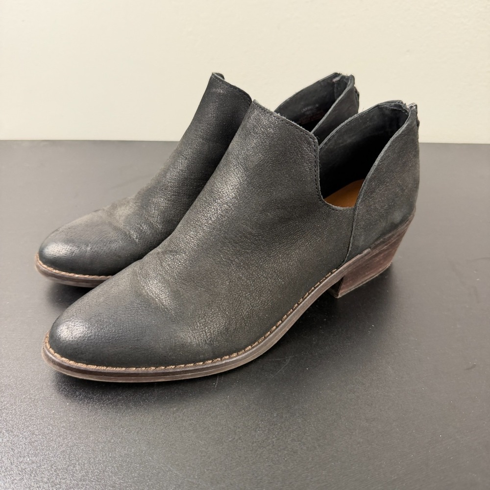 Lucky Brand Freelia Bootie Women's 9M Black Leather Back Zip Ankle Boots Casual